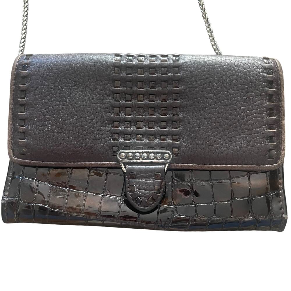 Brighton Vintage Y2k Crocodile Embossed Leather Clutch‎ Wallet W Chain